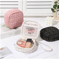 Quilted Cotton Cosmetic Bag – Compact Travel Makeup Organizer for Women